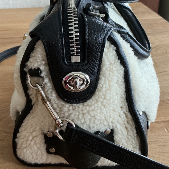 Coach Black Pebble Leather and Sherpa Boston Bag - Picture 3 of 12